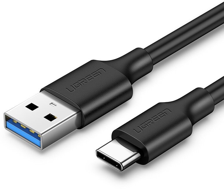 Кабель для зарядки и передачи данных USB-C Male - USB 3.0 A Ugreen, 3A, 1м, цвет черный (20882)