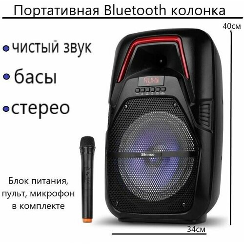 Большая Портативная блютуз колонка Shinco беспроводная с микрофоном переносная большой мощности c поддержкой Bluetooth и подсветкой с радио AUX 260000₽