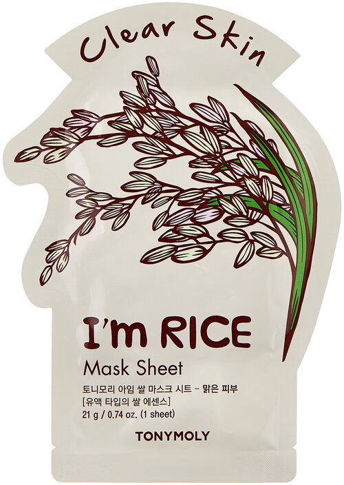 TONY MOLY тканевая маска I’m Real Rice очищающая, 21 г, 21 мл