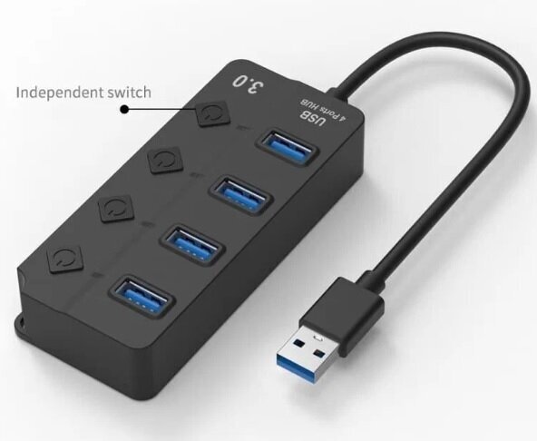 USB 3.0 Hub 4-портовый высокоскоростной 1 / USB-разветвитель для жестких дисков / USB флеш-накопитель / удлинитель адаптер / чёрный