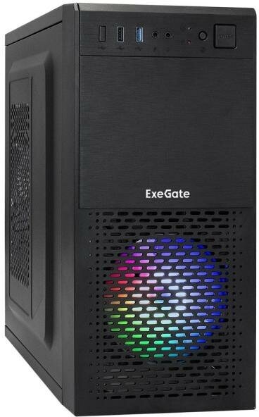 Exegate EX292985RUS Корпус Minitower ExeGate mEVO-7807-NPX600 (mATX, БП 600NPX 12см, 1*USB+1*USB3.0, черный 1x12 см с RGB подсветкой)