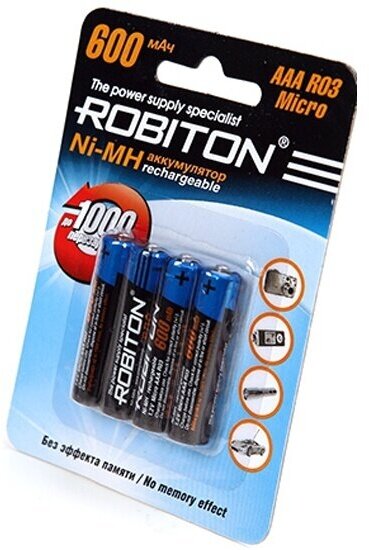 Аккумулятор Robiton LR03 AAA 600 mAh (уп 4 шт)