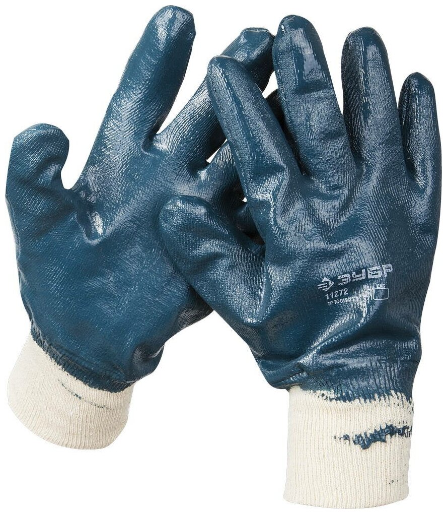 ЗУБР HARD р. L(9), с манжетой, с нитриловым покрытием, масло-бензостойкие, износостойкие, прочные перчатки, Профессионал (11272-L)