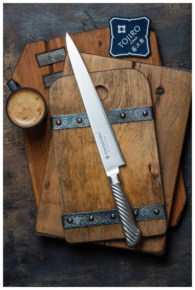 Нож шеф Tojiro Pro, 240 мм, сталь VG10, 3 слоя, рукоять сталь - фото №3