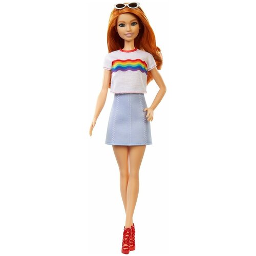 кукла барби игра с модой Кукла Barbie Игра с модой, 29 см, FXL55 рыжая в футболке с радужными волнами