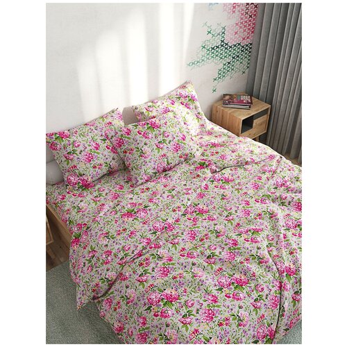 фото Постельное белье сказка "букет пионов" 2-спальный наволочка 50х70 см 2 шт простынь на резинке 160х200 см пододеяльник 175х215 см