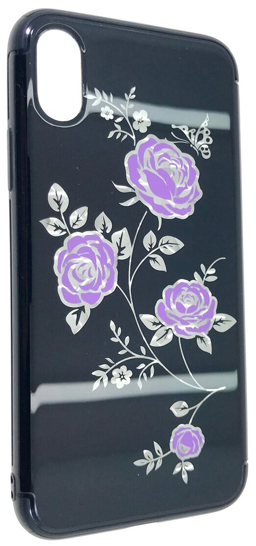 Чехол для iPHone X Накладка из жесткого силикона с цветочным принтом на черном фоне