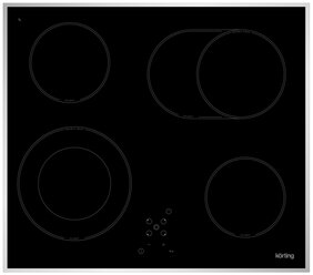 Встраиваемые электрические панели Korting/ Электрическая, 5х58x51 см, стеклокерамика, сенсорное управление, конфорка с овальной зоной расширения, конфорка с двойной зоной расширения, черная, рамка из нержавеющей стали