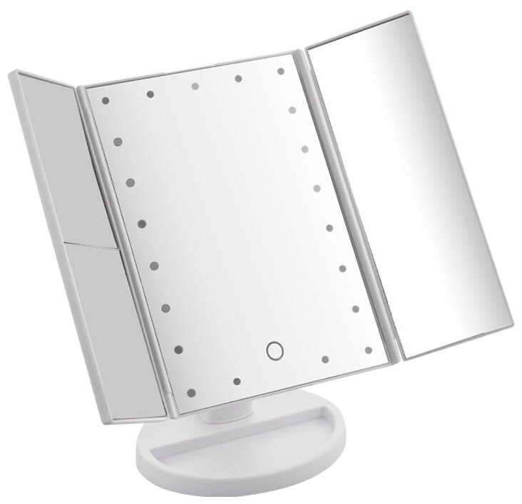 Зеркало санакс косметическое, настольное, белое, со светодиодной подсветкой, раскладное, сенсорное, зеркало с двойным и тройным увеличением