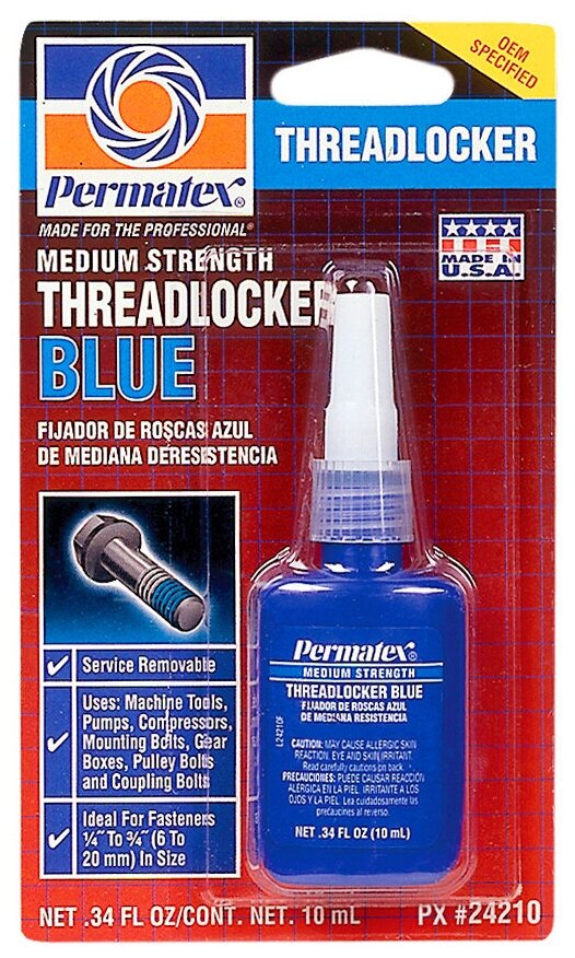 PERMATEX 24210 Клей Клей для резьбы синий средняя степень фиксации Permatex Medium Strength Threadlocker BLUE 10 мл (блистер). 1шт