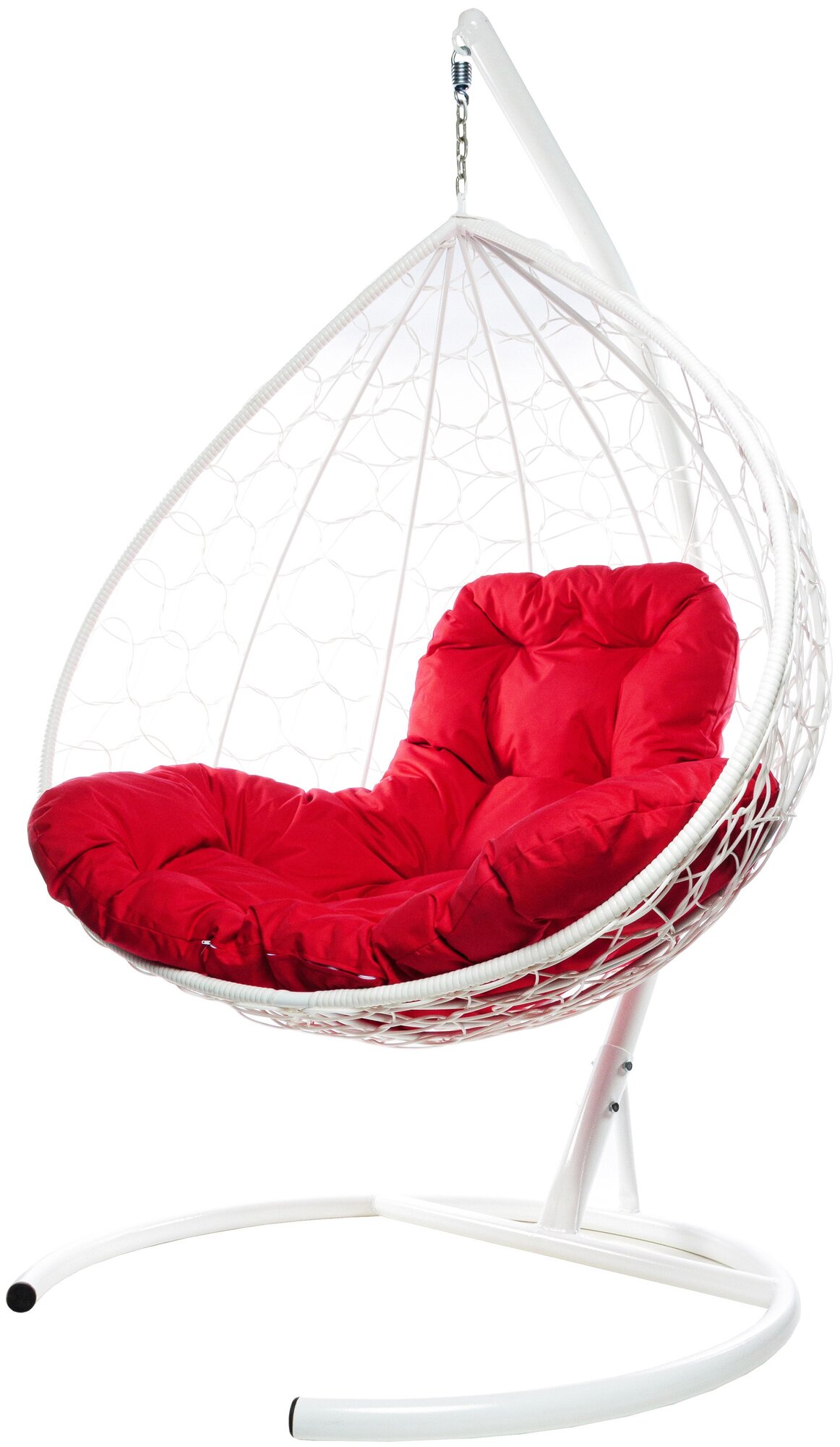 Подвесное кресло M-Group XL ротанг белое, красная подушка - фотография № 1