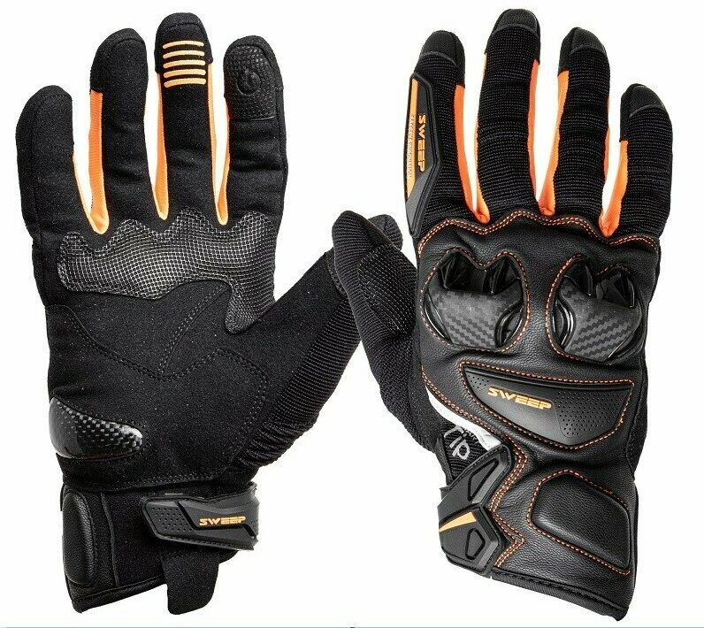 Sweep Перчатки кожаные+текстиль Hammer Black/Orange S