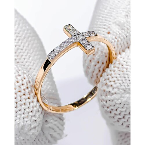в форме крестика Кольцо Trade Jewelry из красного золота 585 пробы с белыми фианитами