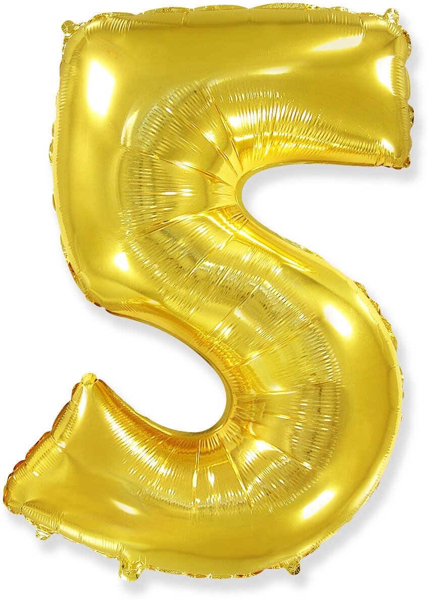 Воздушный шар фольгированный золотой "Цифра 5", 100 см