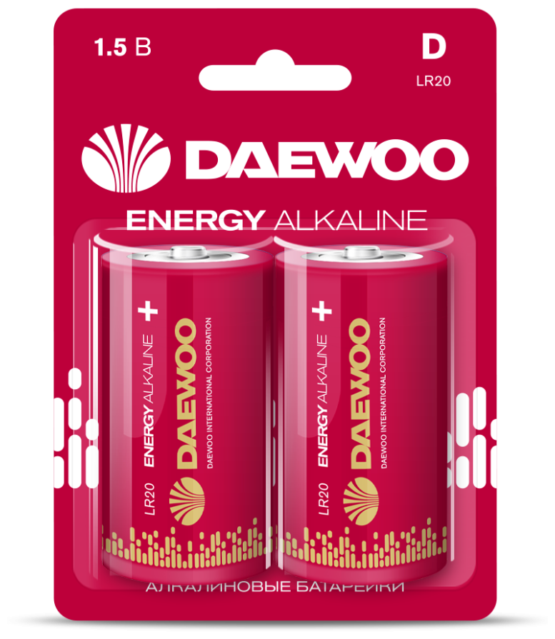 Батарейка Daewoo ENERGY LR20 D BL2 Alkaline 1.5V - 2 шт.