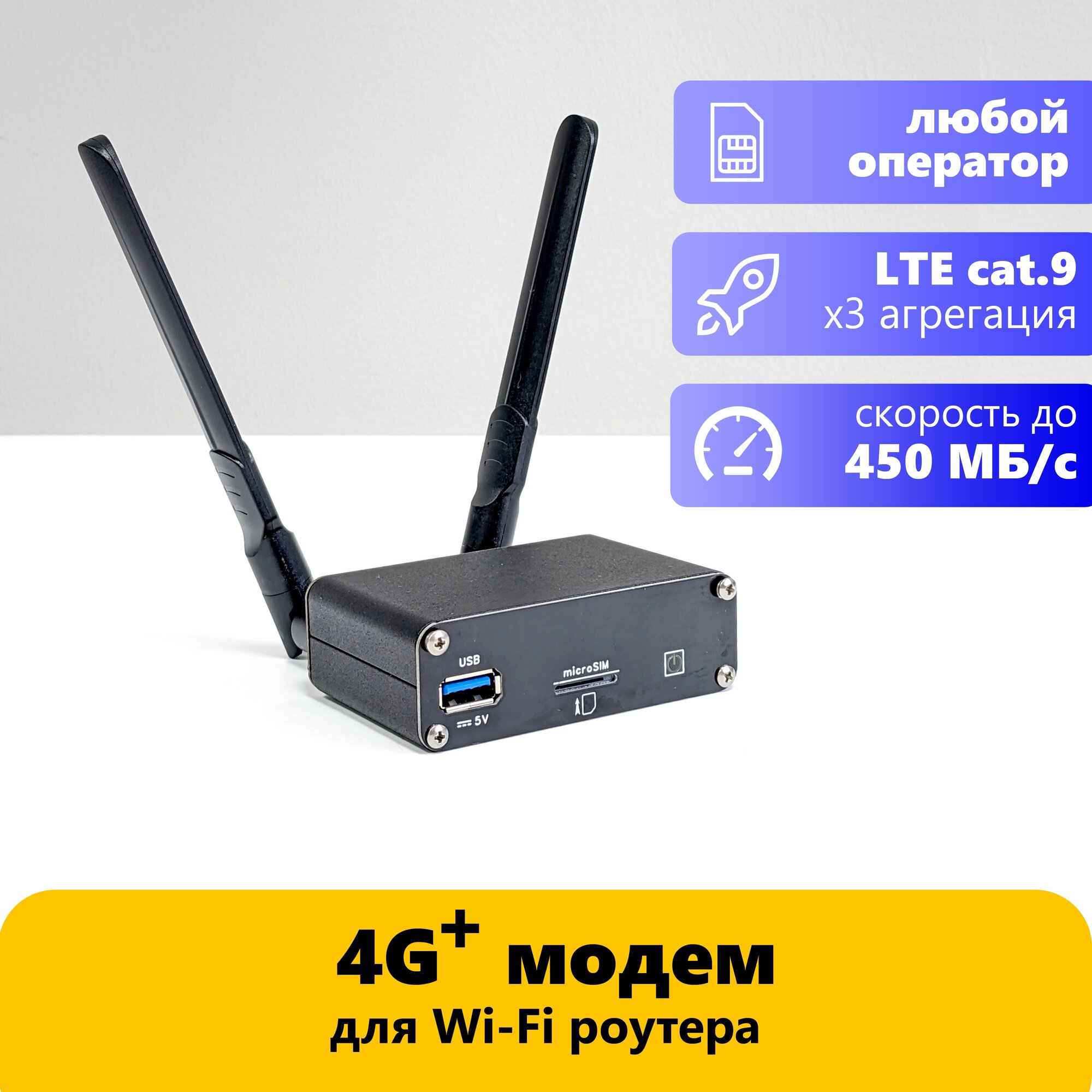 4G модем с агрегацией частот LTE cat.9 на базе модуля Fibocom L850 (до 450 Мбит/с) (F-разъемы)