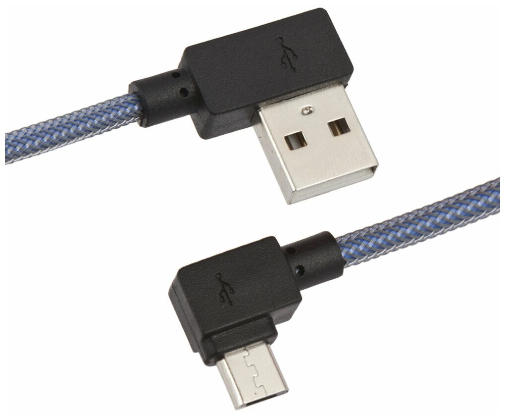 USB кабель "LP" Micro USB Г-коннектор оплетка леска (синий/блистер)