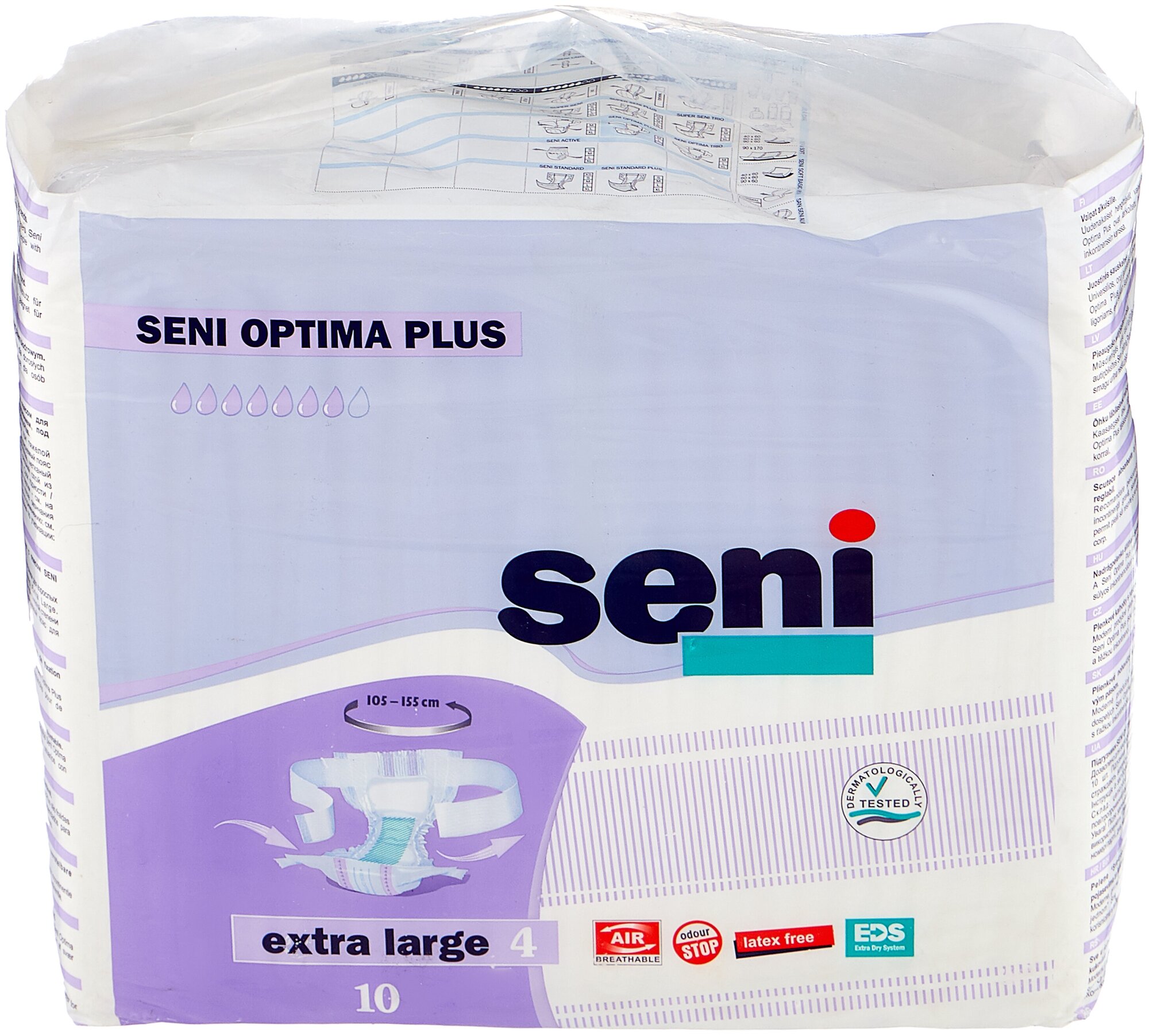 Подгузники для взрослых Seni Optima Plus Extra Large, 4 размер, 105-155см, 10шт.