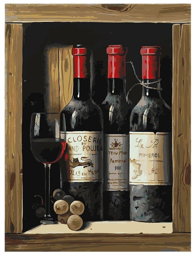 Картина по номерам Белоснежка "Коллекционное вино" / Раскраска / Холст на подрамнике 30х40 см. / Натюрморт