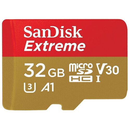 Карта памяти SanDisk Extreme microSDHC Class 10 UHS Class 3 V30 A1 32 GB, чтение: 100 MB/s, запись: 60 MB/s, адаптер на SD