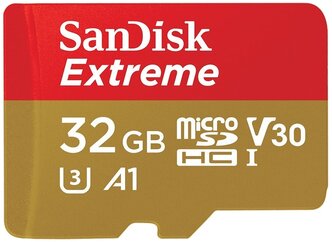 Карта памяти SanDisk Extreme microSDHC Class 10 UHS Class 3 V30 A1 32 GB, чтение: 100 MB/s, запись: 60 MB/s, адаптер на SD