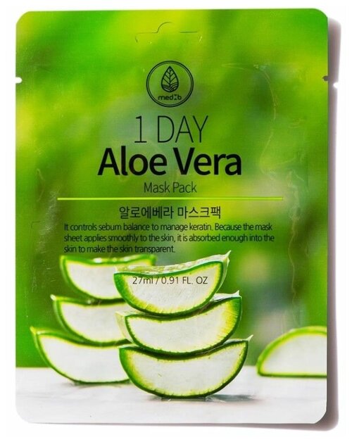 Med B Ампульная тканевая маска для лица с экстрактом алоэ 27 мл 10 шт Day Aloe Vera Mask Pack Корея