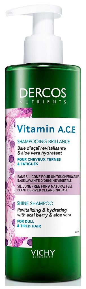 фото Vichy шампунь Dercos Nutrients Vitamin A, C, E для блеска волос