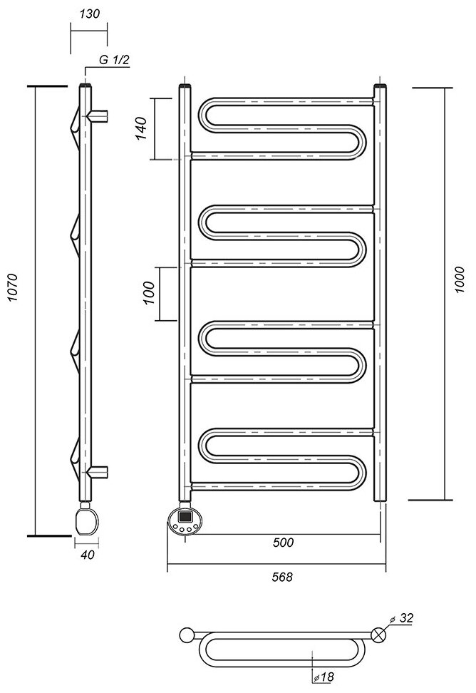 Полотенцесушитель электрический Domoterm Офелия П12 500х1000 EL, хром - фото №3