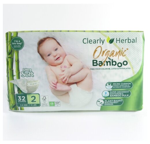 Подгузники биоразлагаемые Clearly Herbal, размер 2 (3-6 кг), 32 шт