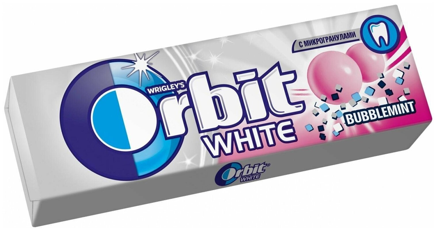 Жевательная резинка Orbit White Bubblemint, без сахара, 13.6 г, 10 шт. в уп.