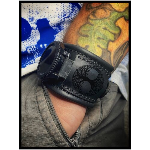 Ремешок из натуральной кожи для часов Samsung 22 мм Иггдрасиль Дерево Жизни 180-200 мм черный