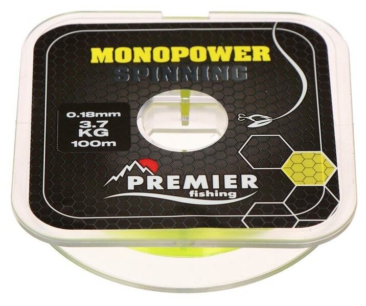 Леска Preмier fishing MONOPOWER Spinning диаметр 0.18 мм тест 3.7 кг 100 м флуоресцентная желтая