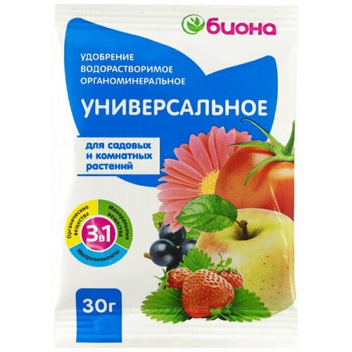 Удобрение Универсальное 3 в 1 Биона. Водорастворимое, органоминеральное, универсальное для садовых и комнатных растений.