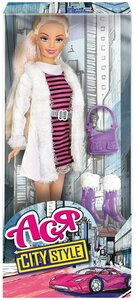 Фото Кукла Toys Lab Ася Городской стиль Блондинка в полосатом платье и белой шубке, 28 см, 35067