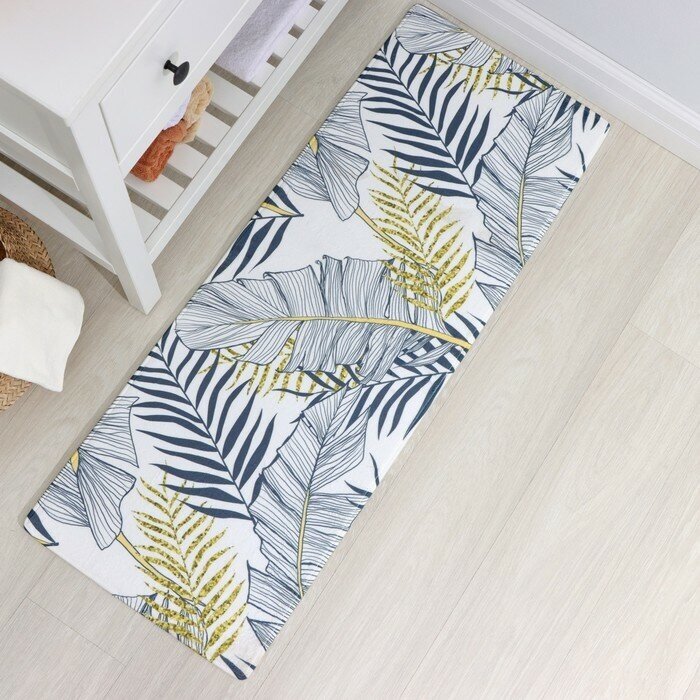 фото Коврик для ванной Доляна «Листья», 45×120 см