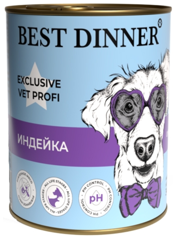 Корм Best Dinner 340гр Urinary Vet Profi для собак всех пород с профилактикой мочекаменной болезни с индейкой и картофелем