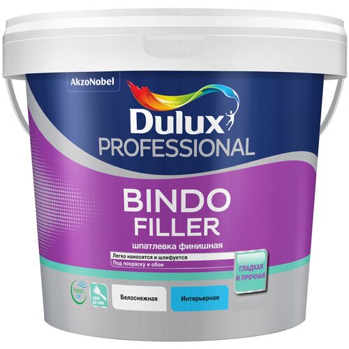 Шпатлевка Dulux Bindo Filler, белоснежная, 15 кг шпатлевка dulux professional bindo filler финишная 5 кг 2 9 л