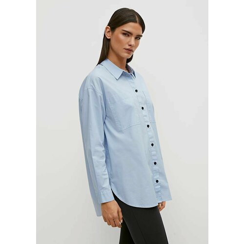 Блуза  Comma, повседневный стиль, свободный силуэт, длинный рукав, манжеты, однотонная, размер 40EUR, голубой