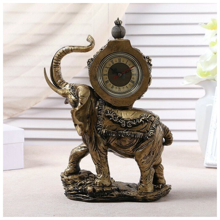 Часы настольные каминные "Слон", цвет бронзовый 35х22х10 см 3940733