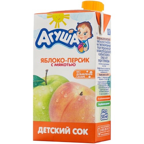 Сок Агуша Яблоко-персик с мякотью, c 3 лет, 0.5 л 15шт