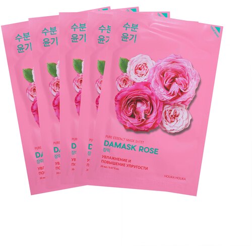 фото Holika holika набор увлажняющих тканевых масок для лица с экстрактом розы pure essence mask sheet damask rose 20 мл*5 шт