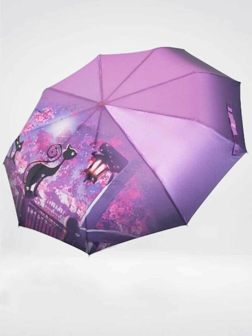 Зонт женский с кошками Universal Umbrella полуавтомат, фиолетовый