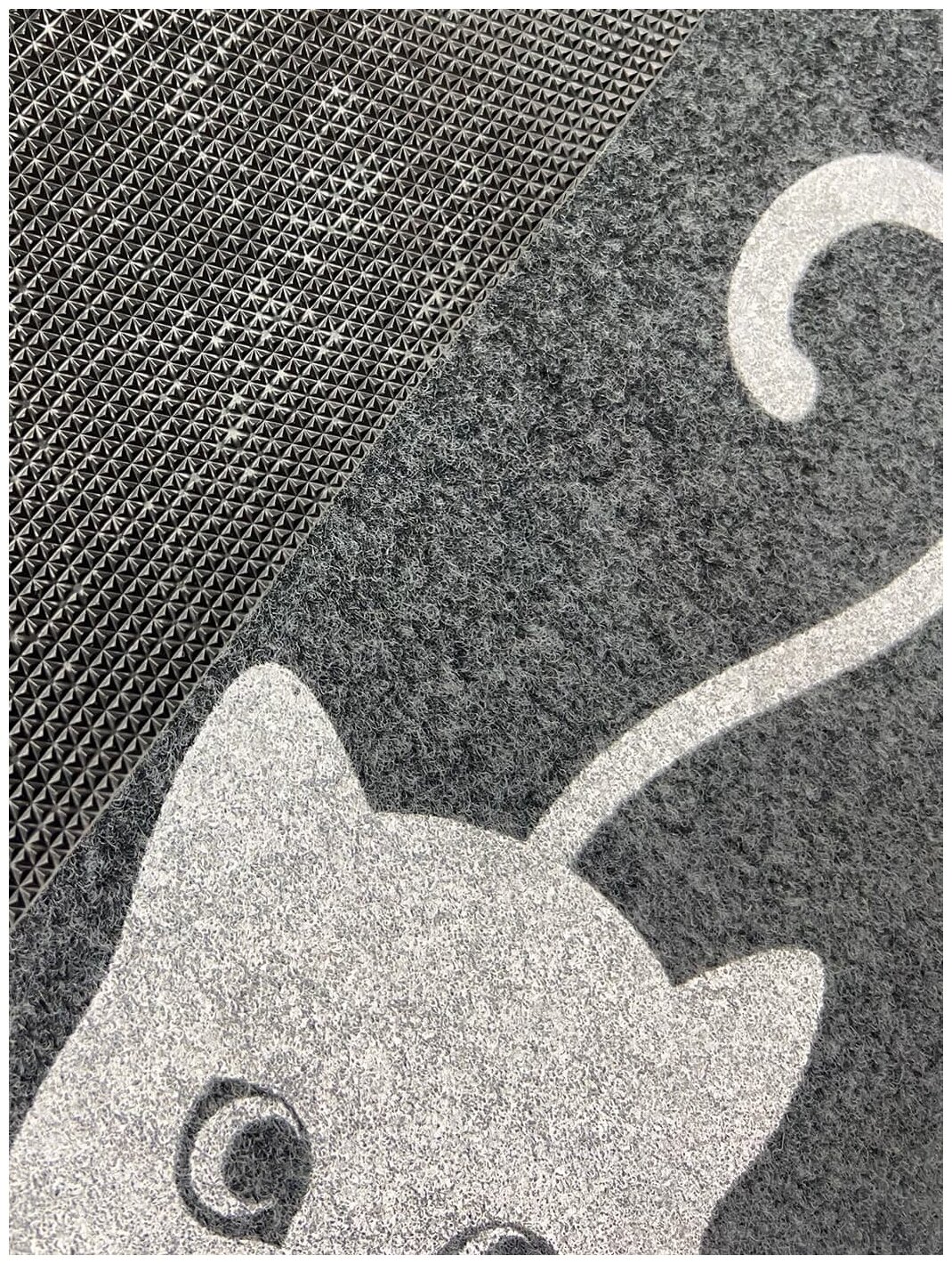 Коврик придверный, коврик прикроватный, коврик для кухни MAST Kitty, черно-серый, 40x60см - фотография № 6