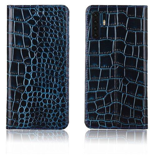 фото Чехол-книжка mypads premium для huawei p30 pro из качественной импортной натуральной кожи теленка с фактурной прошивкой рельефа кожи крокодила экзотический синий
