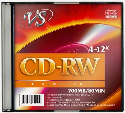 Изображение товара Диск VS CD-RW 80 4-12x Slim, 1 шт