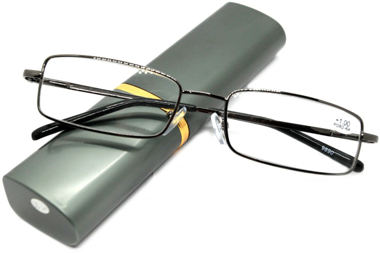 Очки ручка для зрения-чтения в футляре, широкая, цвет серый +2.75