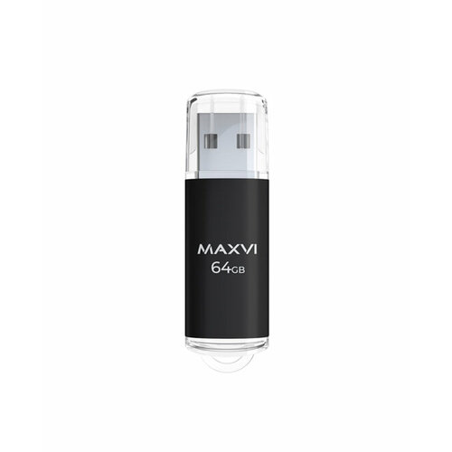 USB флеш-накопитель Maxvi MP 64GB black, монолит с колпачком, металл + ABS пластик, USB 2.0