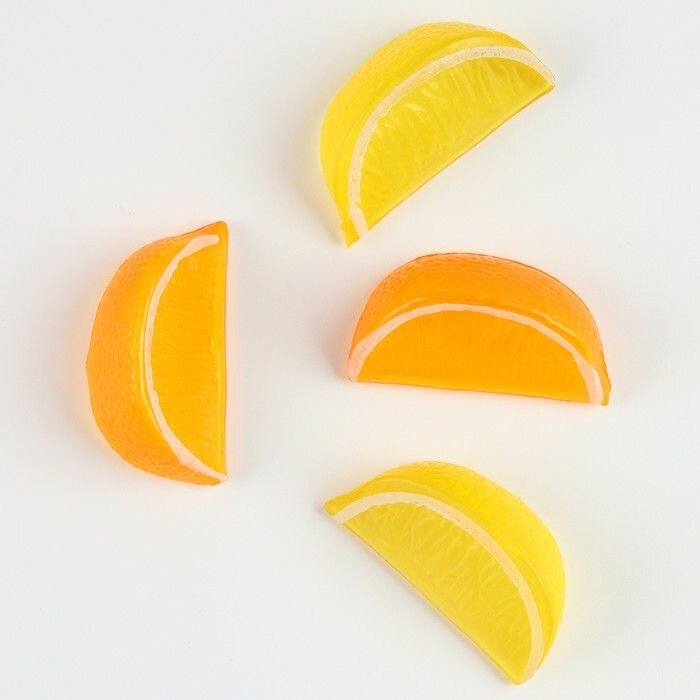 Фигурка для поделок и декора Дольки апельсин, лимон, набор 4 шт, размер 1 шт. - 5 х 2,3 х 3 см