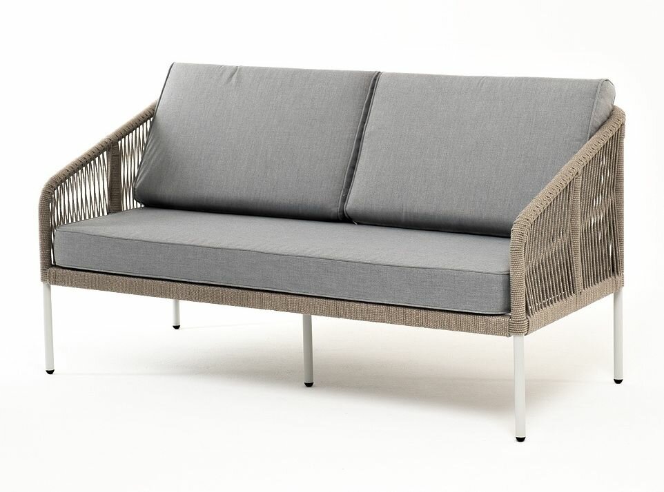 "Канны" диван 2-местный плетеный из роупа серый меланж, ткань светло-серая