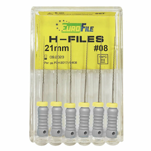 H-Files - ручные стальные файлы, 21 мм, N 08, 6 шт/упак